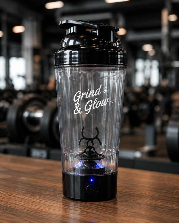 Grind & Glow AU Electric Protein Shaker Bottle – Black