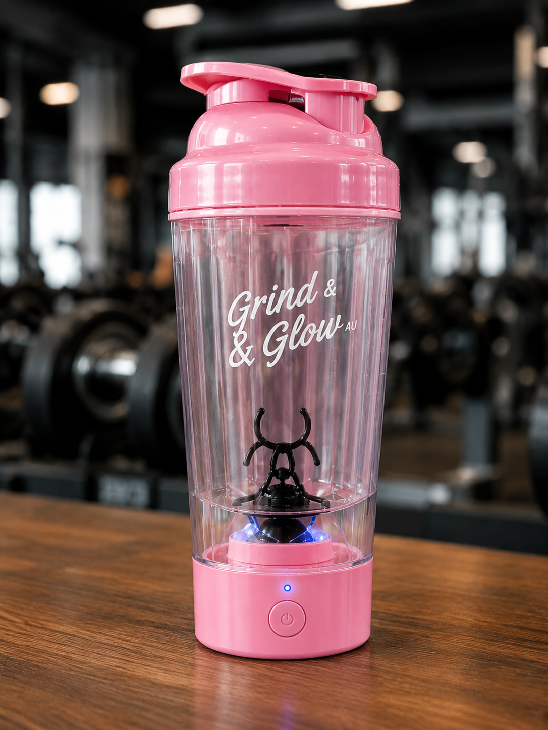 Grind & Glow AU Electric Protein Shaker Bottle – Pink Edition