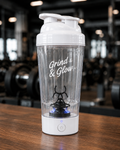Grind & Glow AU Electric Protein Shaker Bottle – White Edition