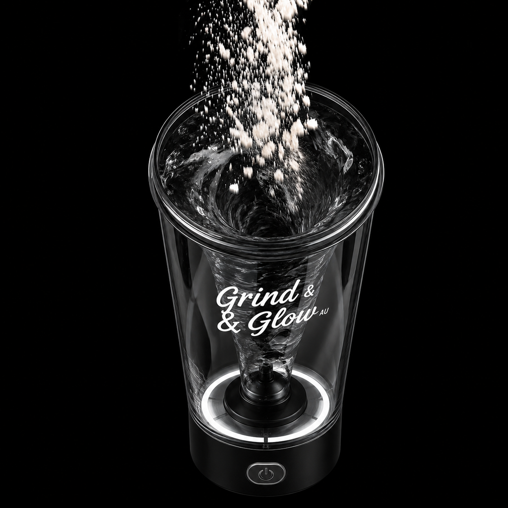 Grind & Glow AU Electric Protein Shaker Bottle – Black