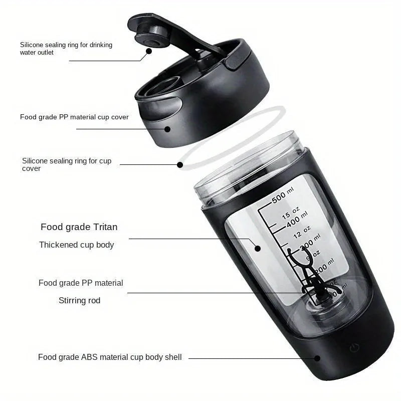 Grind & Glow AU Electric Protein Shaker Bottle – USB-C Rechargeable Mixer Cup